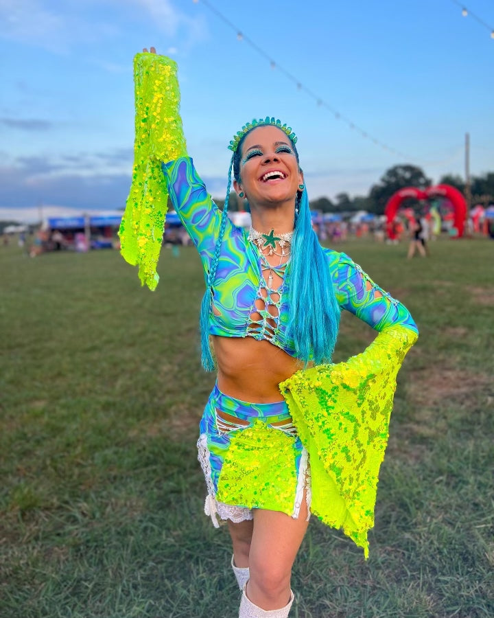 The World - Long Blue Tinsel Ponytail Extension