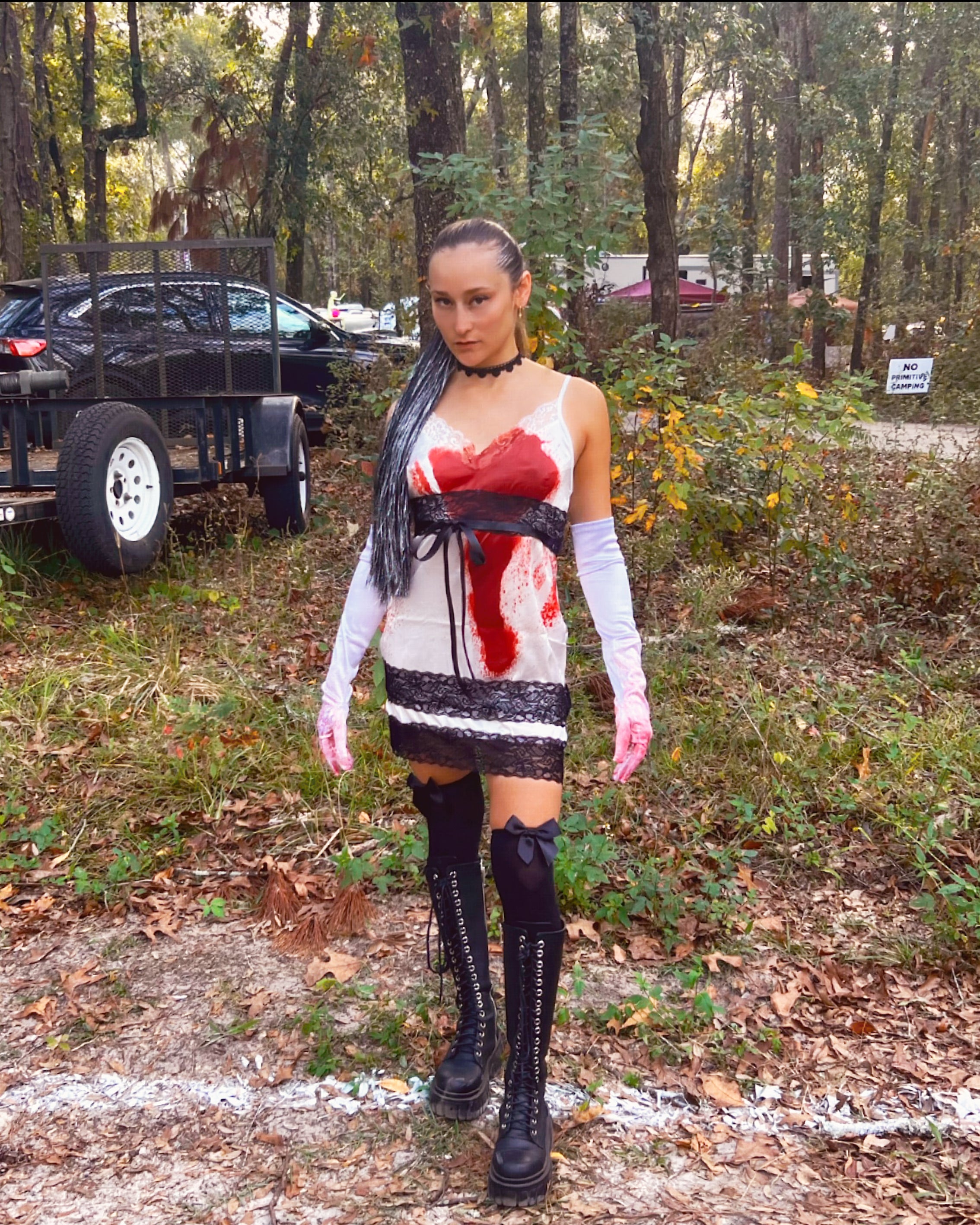 Woman in bleeding halloween outfit