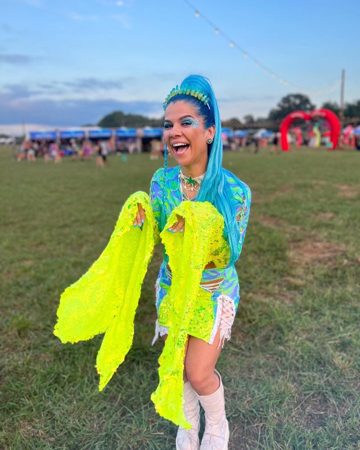 The World - Long Blue Tinsel Ponytail Extension