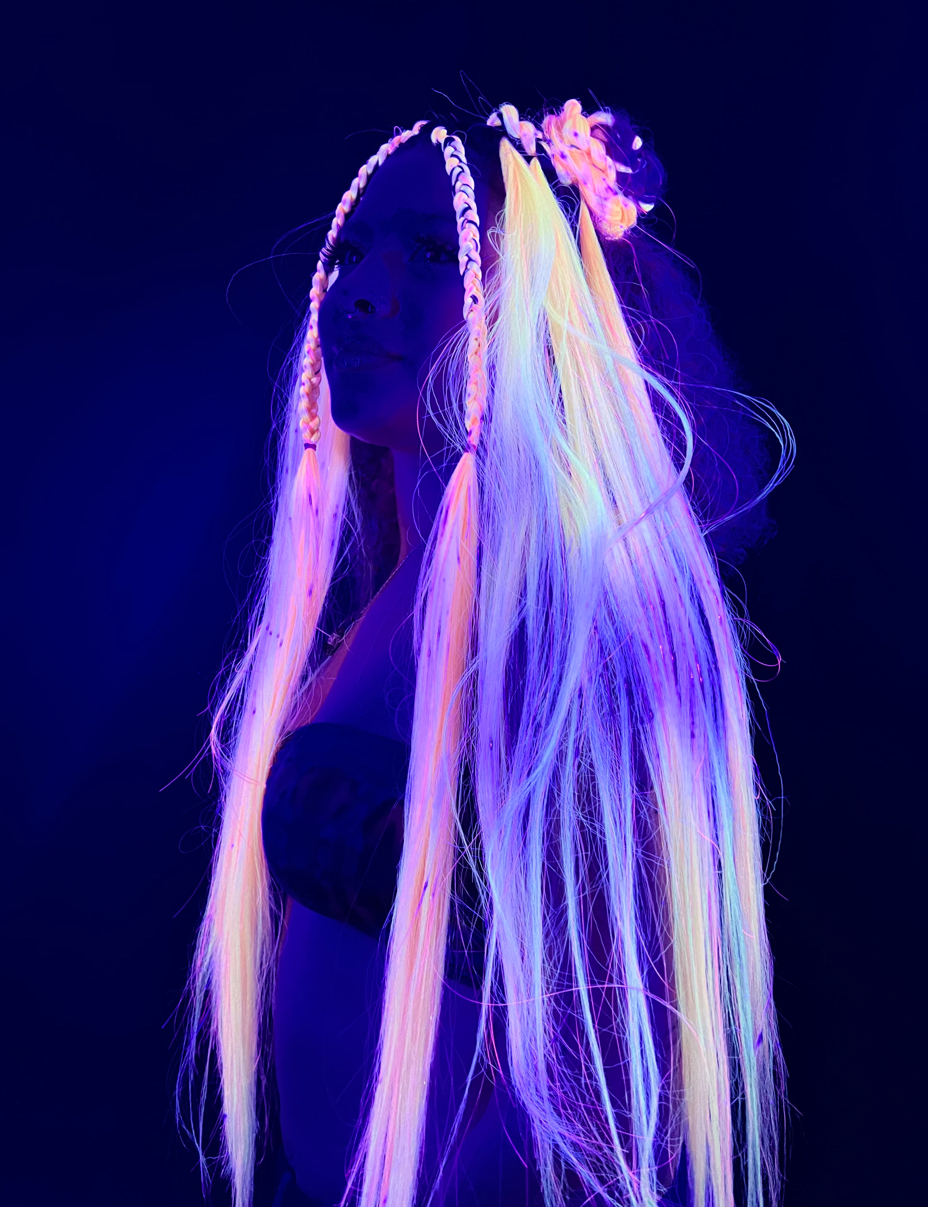 Glowing pink neon hair extensions