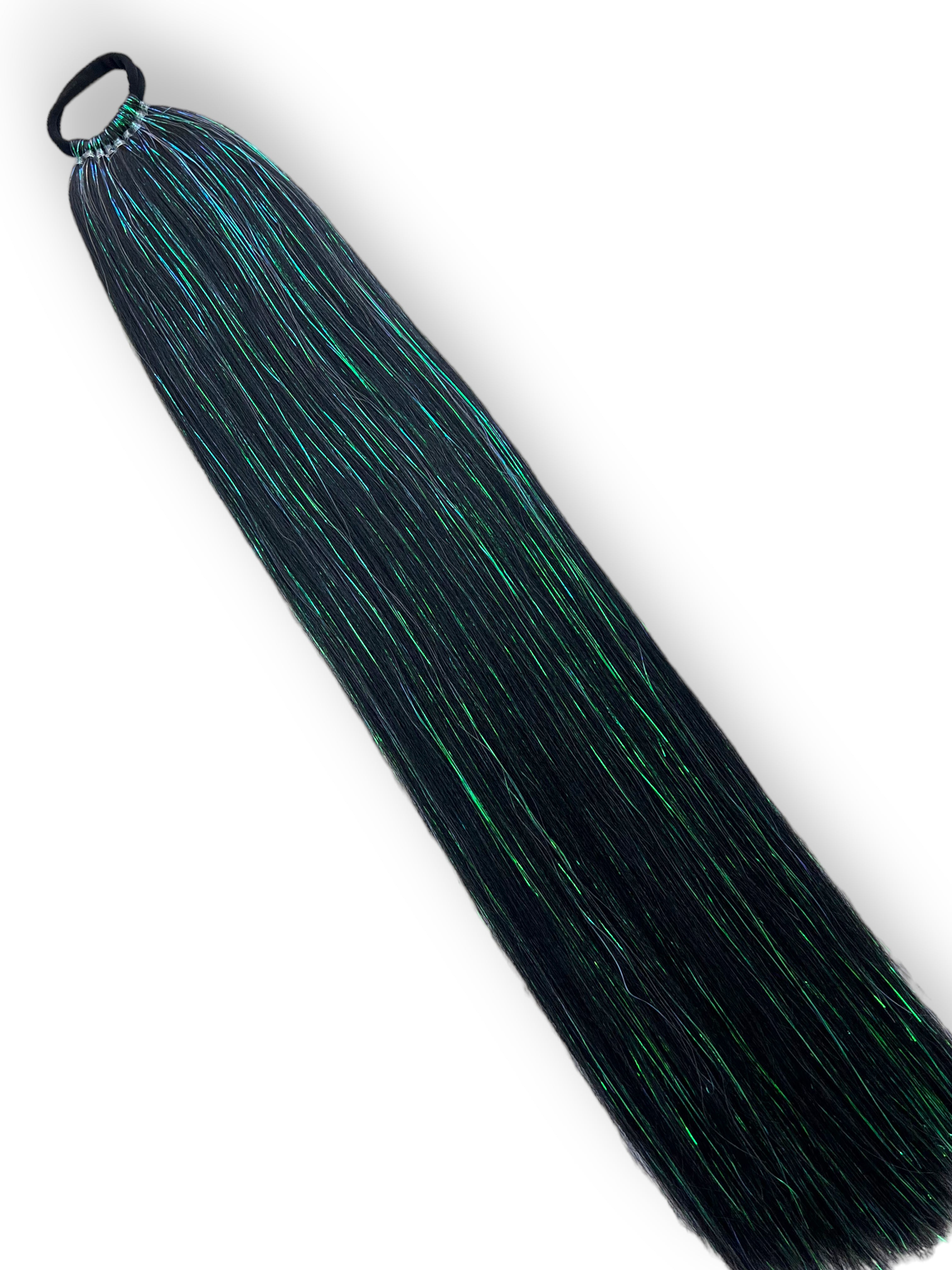 Supervillain - Long Black with Iridescent Tinsel Ponytail Extension